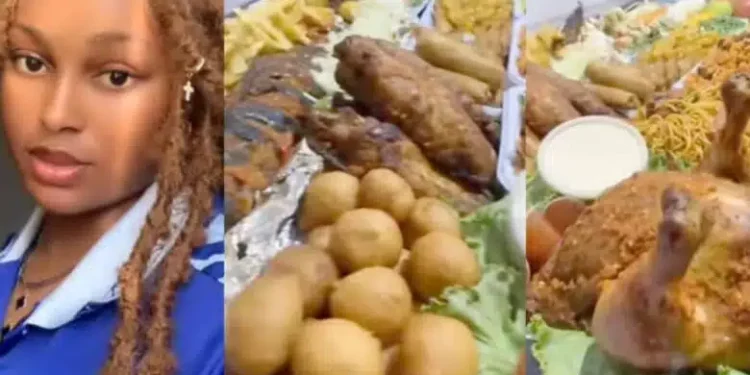 Lady shows off massive food tray she bought for her foodie boyfriend on his birthday