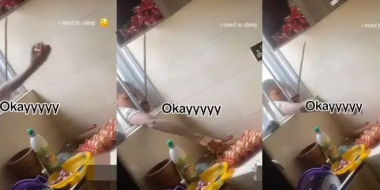 Man shocked as he catches lady skillfully stealing eggs from his kitchen window