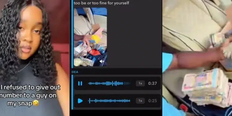 Nigerian lady rejects man’s Snapchat request, he shows off wad of cash to try to change her mind