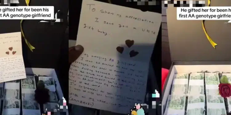 Nigerian man gifts girlfriend box of cash, love letter as first-ever girlfriend with AA genotype