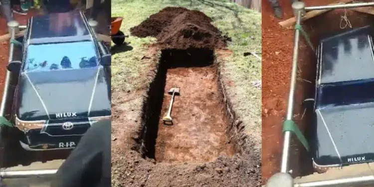 Nigerian man is buried in Hilux truck, video goes viral
