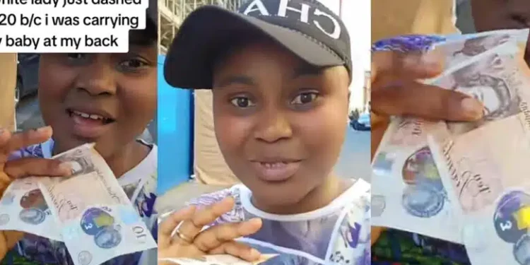 Nigerian woman in UK gets £20 gift from oyibo lady for backing baby on her back