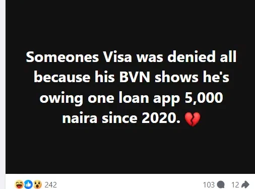 Man allegedly denied Visa after checks showed he owes loan app N5K