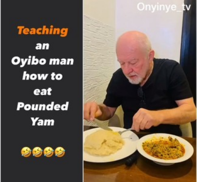 Lady Teaches Her American Husband How To Eat Pounded Yam & Egusi Soup