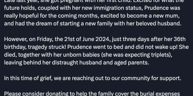 UK-based Nigerian woman passes on while pregnant with triplets
