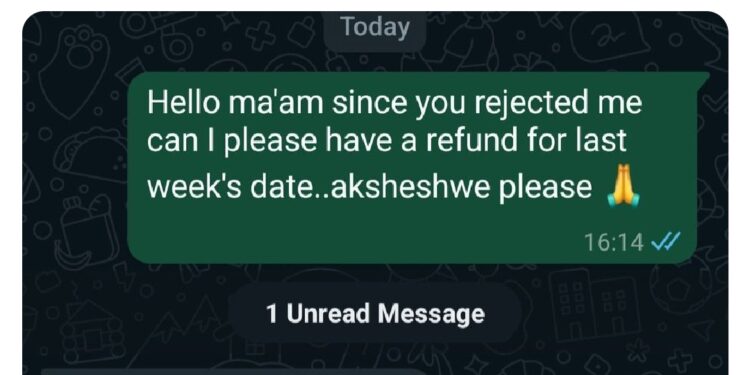 Man receives heat as he proudly reveals he asked for refund of money he paid on date after woman he took on the date refused to be his girlfriend