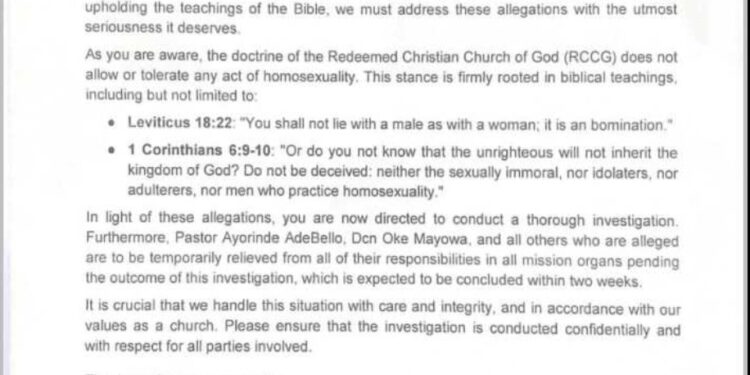 RCCG suspends two pastors over homosexuality allegation