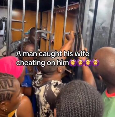 Man Caught His Wife Cheating, Locks Her & The Lover Inside Shop (Photo, Video)