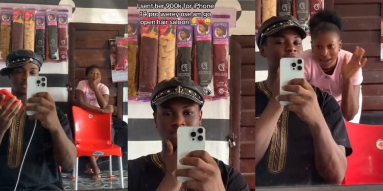 Man laments after girlfriend used N900k iPhone 14 pro money he sent her to open hair salon