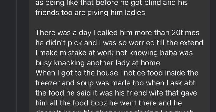 I thought he wouldn’t cheat on me – Nigerian lady narrates her experience dating a blind man who turned out to be a chronic womanizer