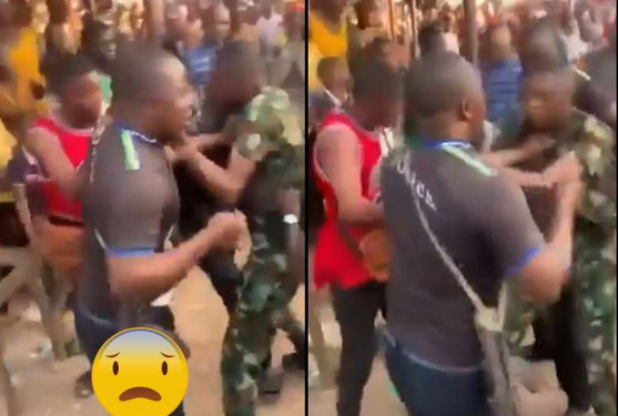 Drama unfolds as policeman and soldier clash at busy market