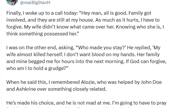 Man forgives his wife after he caught her having sex with their pastor; says “something possessed her”