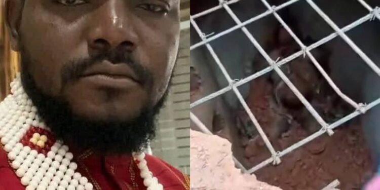 Enugu community busts popular native doctor who buried alive pregnant woman and many others in his compound (videos)