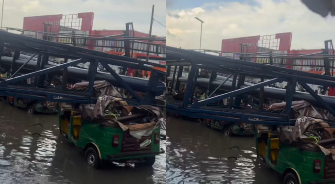 Many feared dead as heavy billboard falls on multiple tricycles in Aba (video)
