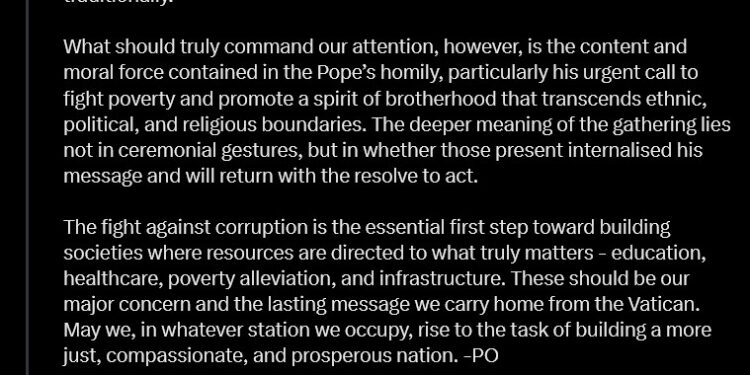 My vatican trip was not Political – Peter Obi