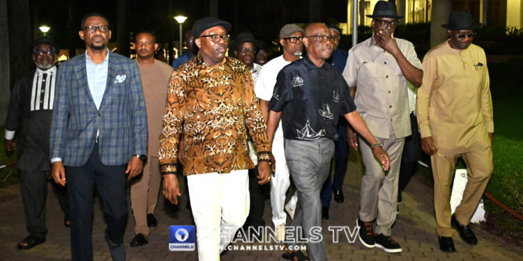 Fubara, Amaewhule hold Peace talks with Tinubu and Wike in Abuja (Photos)