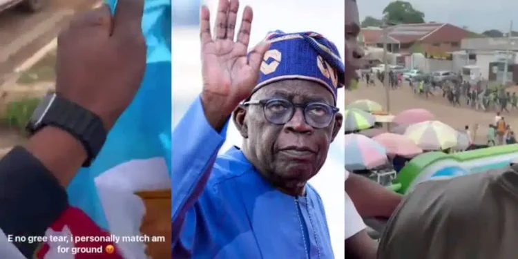Protest breaks out in Benue during Tinubu’s visit as angry crowd tears APC flag (video)