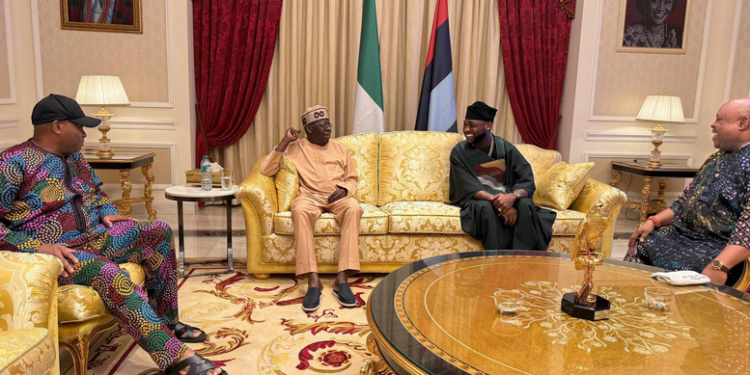 Davido, his father and Governor Adeleke visits Tinubu (photos)