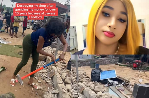Lady demolishes shop she spent millions on after landlord gave a quit notice