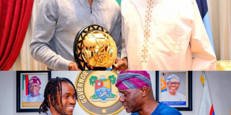 Ademola Lookman presents 2024 CAF Player of the Year award to President Tinubu and Governor Sanwo-Olu