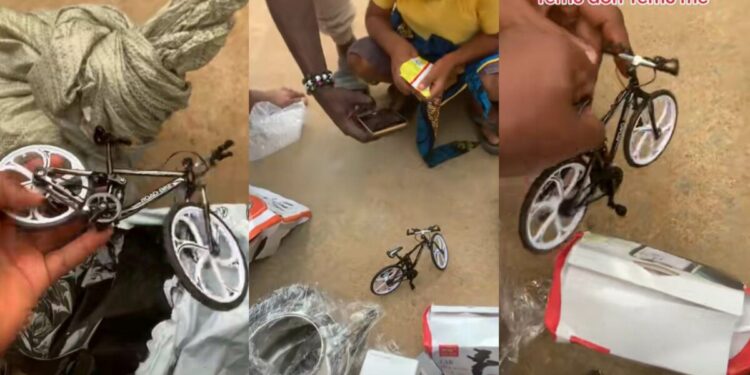 Man rants as online store delivers miniature bicycle