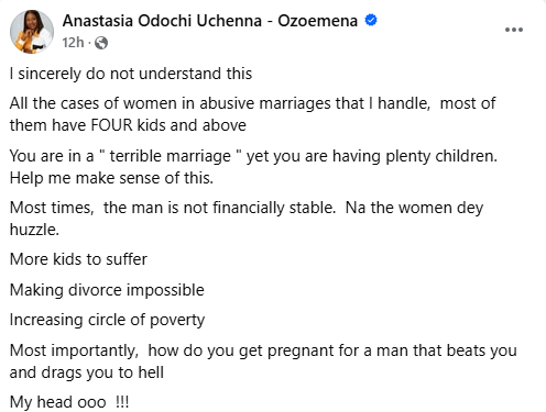 How do you get pregnant for a man that beats you? – Nigerian journalist asks after handling cases of domestic violence victims with multiple children
