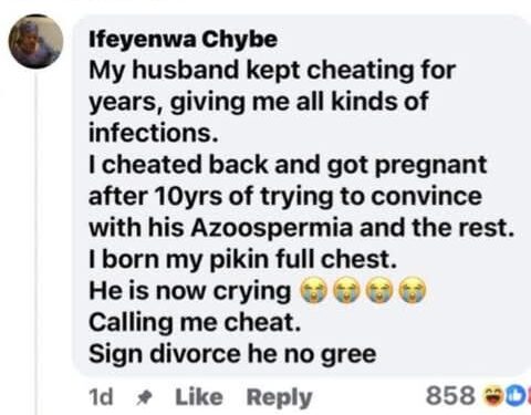 Nigerian woman narrates how she cheated on her cheating husband and got pregnant after 10 years of trying to conceive