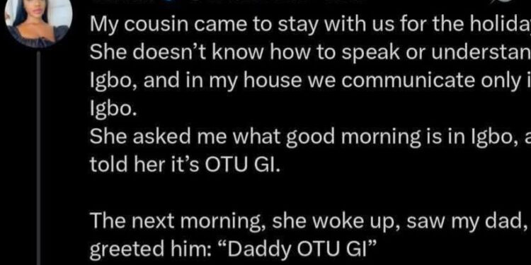 Woman reveals how she punished her cousin for not knowing how to speak Igbo