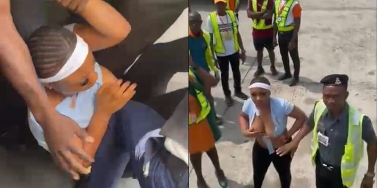 Video of female passenger being forcefully ejected from an Ibom aircraft after clash with air hostess results in unintended exposure