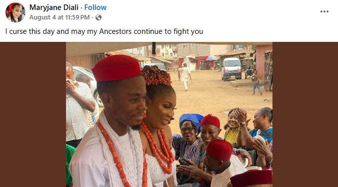 I curse this day and may my ancestors continue to fight you – Nigerian woman drags her ex-husband as she shares photos from their wedding