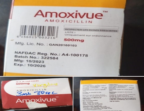 NAFDAC recalls Amoxivue (Amoxicillin) 500mg capsules due to significantly low Active Pharmaceutical Ingredient (API) content