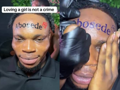 Man tattoos girlfriend’s name on forehead to celebrate childbirth