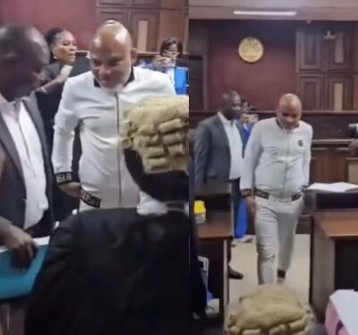 Video of Nnamdi Kanu in court this morning for hearing on his “No Case Submission” on terrorism charges