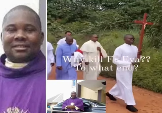 Catholic priests stage procession to the spot where one of their own was murdered last week by unknown gunmen