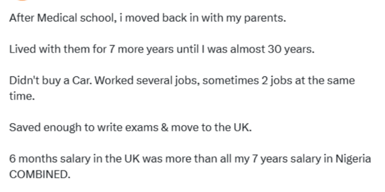My 6 months salary in the UK was more than the total of my 7 years salary in Nigeria – Nigerian doctor reveals