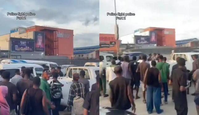 Two police officers caught fighting on the busy street of Lagos