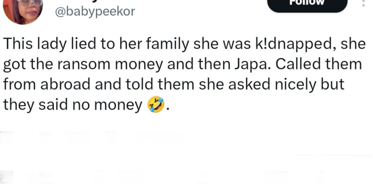 Lady fakes her own kidnap, collects ransom money, and relocates abroad
