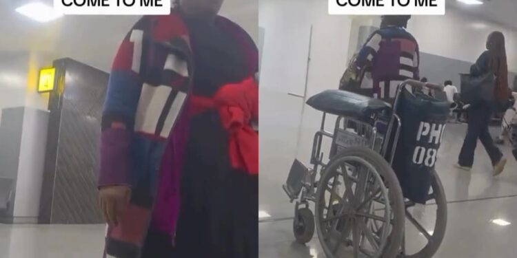 “I will never” – man replies lady who begged him to help carry her hand luggage at the airport