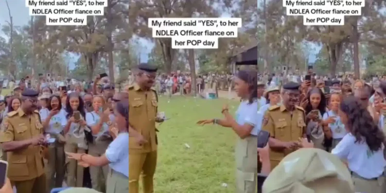 Beautiful moment NDLEA officer proposes to corper girlfriend