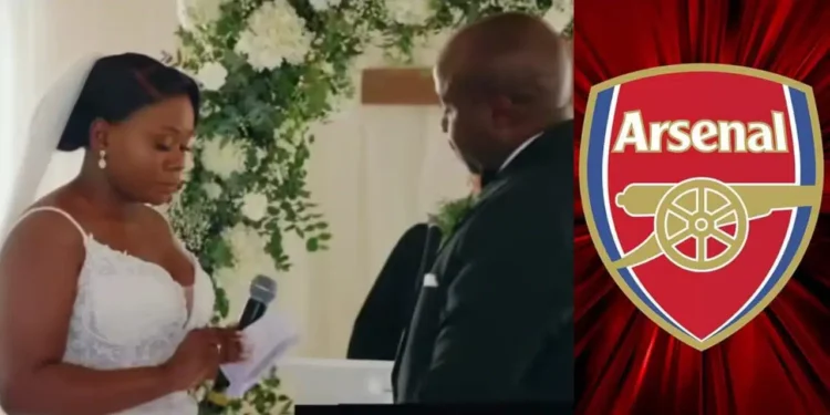 Bride melts hearts on wedding day, vows to support husband’s Arsenal FC, even in defeat