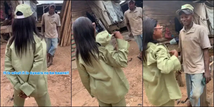 Corper storms father’s workshop to honor him after POP, video stirs emotions