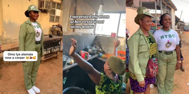 Corps member gets mother emotional as she honors her at restaurant, says ‘omo iya alamala’ is now a corper’