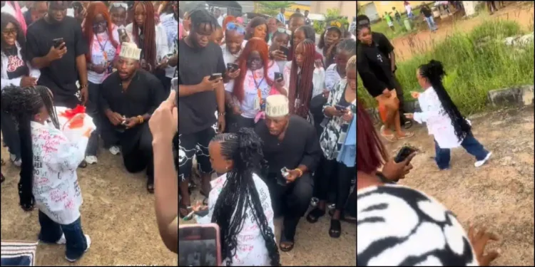 Drama as lady rejects man’s marriage proposal on her sign-out day
