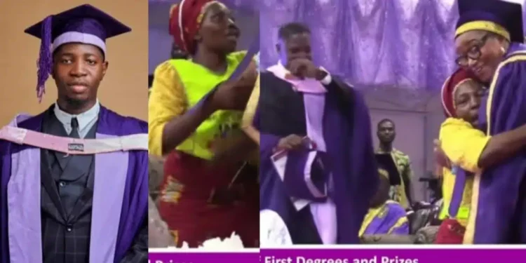 Emotional moment UNIBEN best-graduating student’s mom rushes out in her Chosen apron