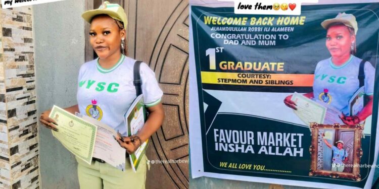 “First graduate” – Family sets up huge banner as their daughter completes NYSC