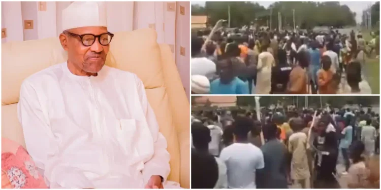 Nationwide Protest: Moment protesters storm former president Buhari’s residence in Daura