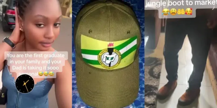 Proud Nigerian father wears daughter’s NYSC boots to market after she becomes first family graduate