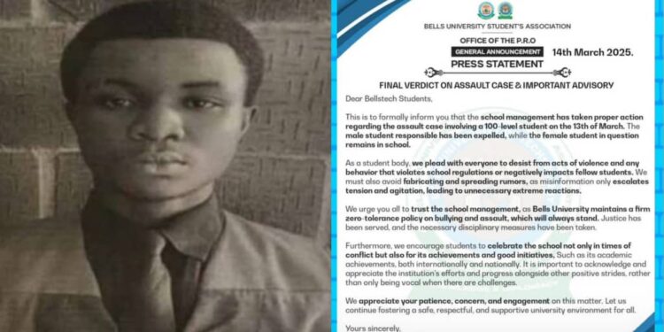 Bells University expels 100-level student for assaulting female student