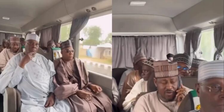 Atiku, Shettima, Peter Obi journey in one bus alongside other dignitaries for funeral of Dada Yar’Adua in Katsina (video)