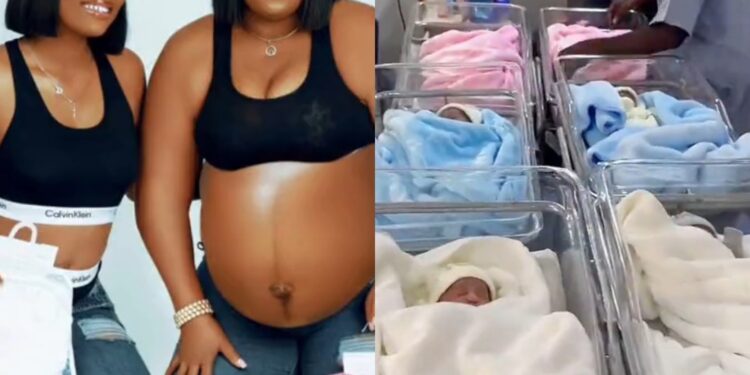 Woman celebrates as her mother welcomes sextuplets (video)